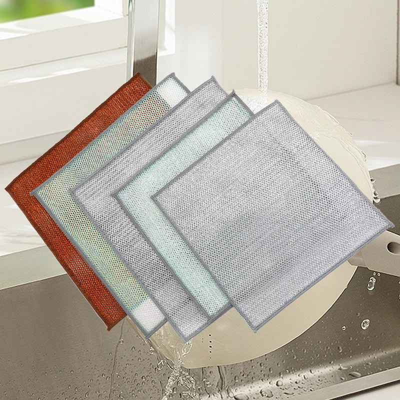 پارچه نظافتی رنگارنگ برنزی پارچه ظرفشویی سیم نقره ای دو رو